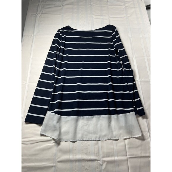 Boston Proper Striped Top XS Navy White Long Sleeve Preppy Womens Blouse - Picture 4 of 6